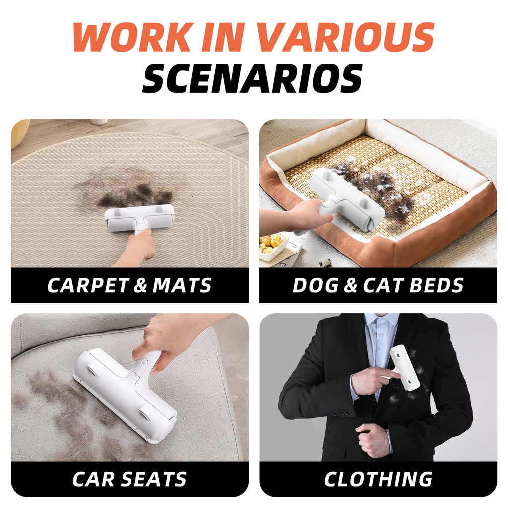Resuable Pet Hair Remover Multi-Surface Cat & Dog Fur Lint Roller for Furniture & Clothing,White