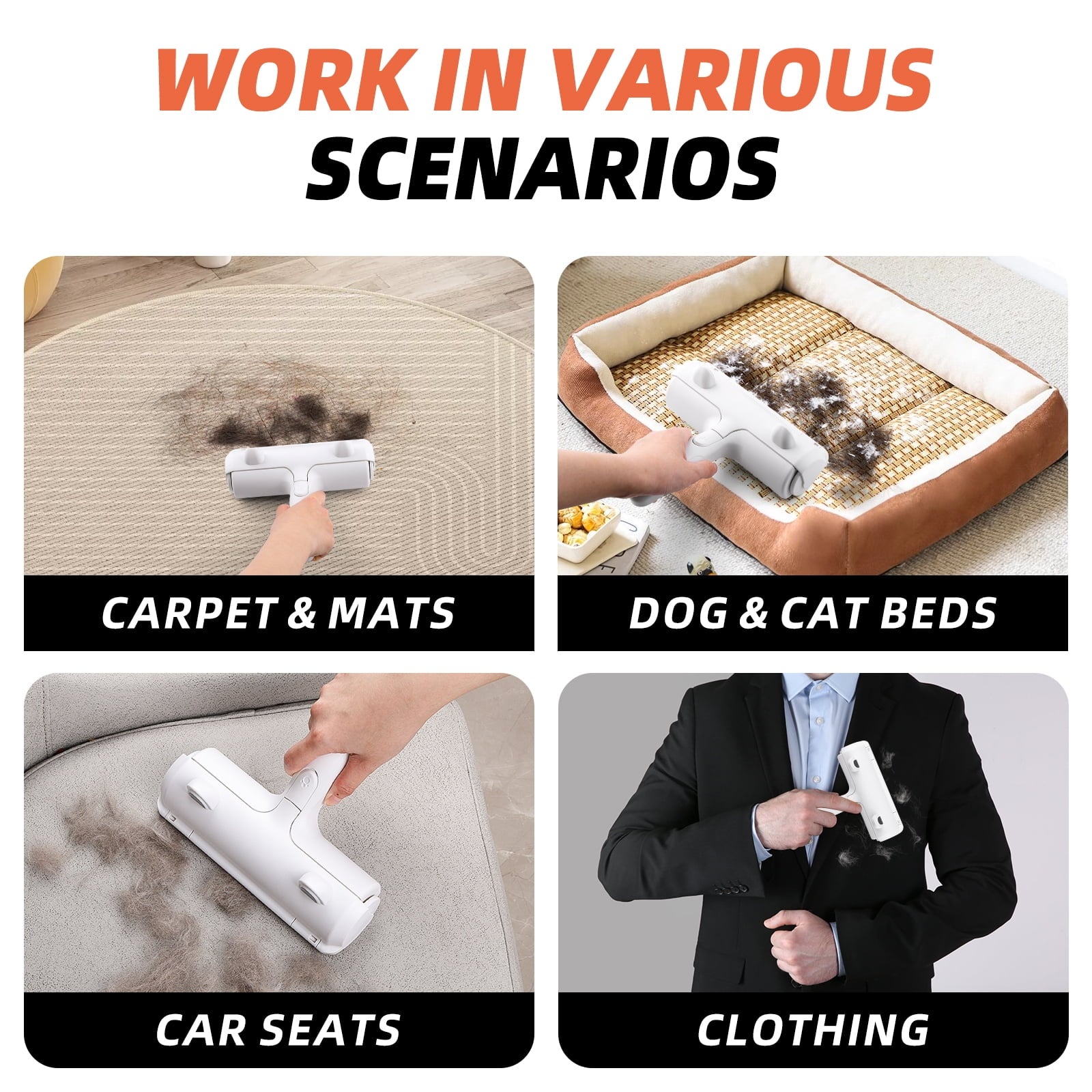 Resuable Pet Hair Remover Multi-Surface Cat & Dog Fur Lint Roller for Furniture & Clothing,White