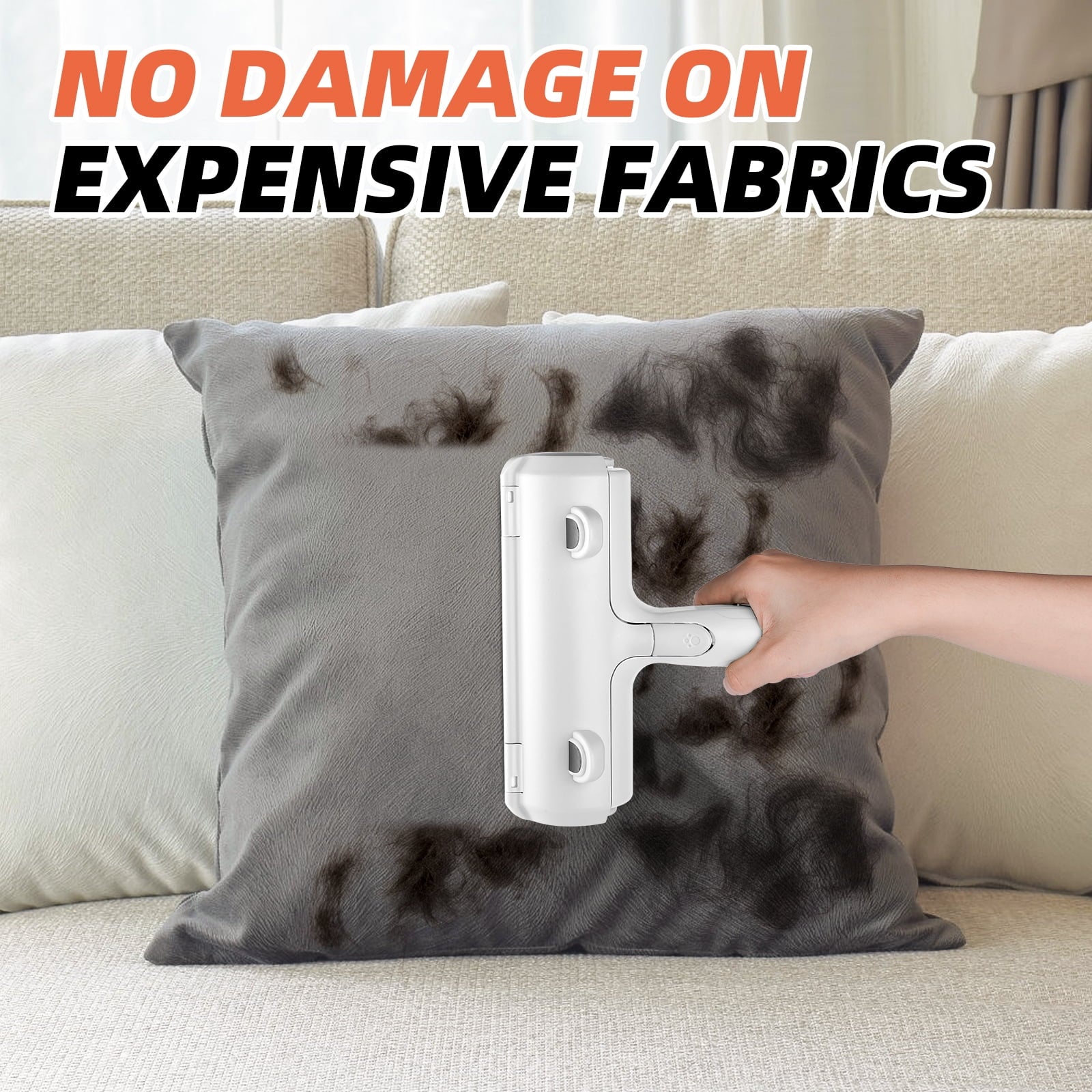 Resuable Pet Hair Remover Multi-Surface Cat & Dog Fur Lint Roller for Furniture & Clothing,White