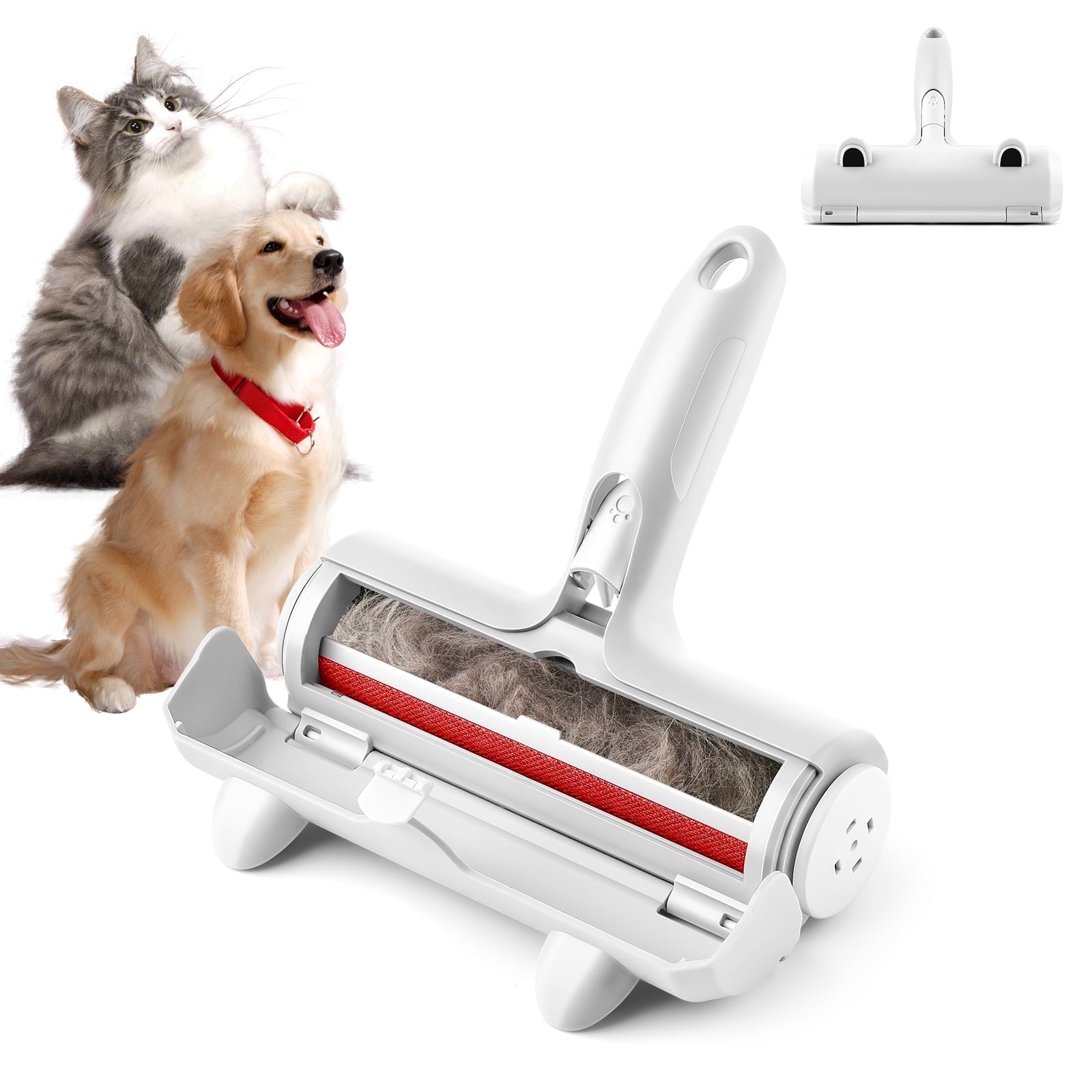 Resuable Pet Hair Remover Multi-Surface Cat & Dog Fur Lint Roller for Furniture & Clothing,White