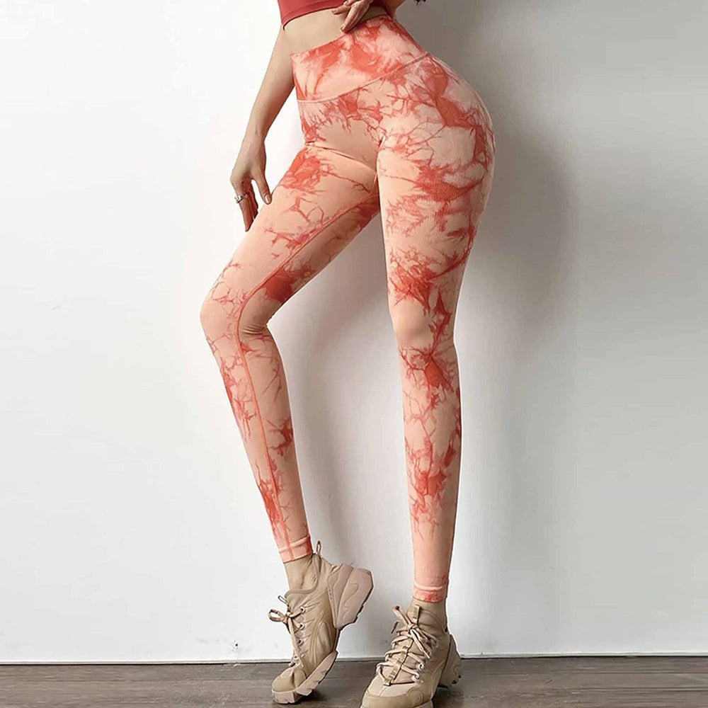 High Elastic Tie-Dye Yoga Pants for Fitness and Running